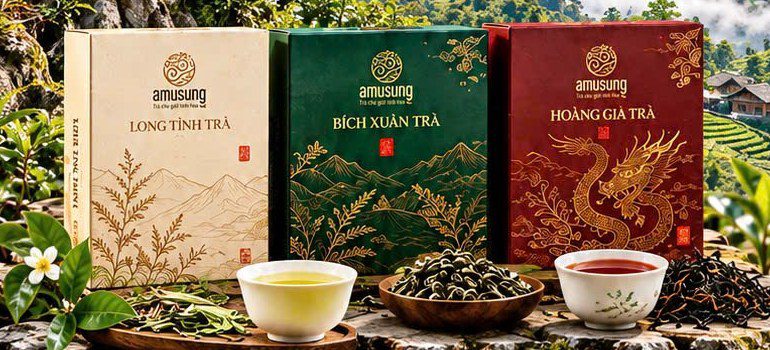 Amusung 3 phẩm trà Long Tỉnh, Bích Xuân, Hoàng Gia Trà