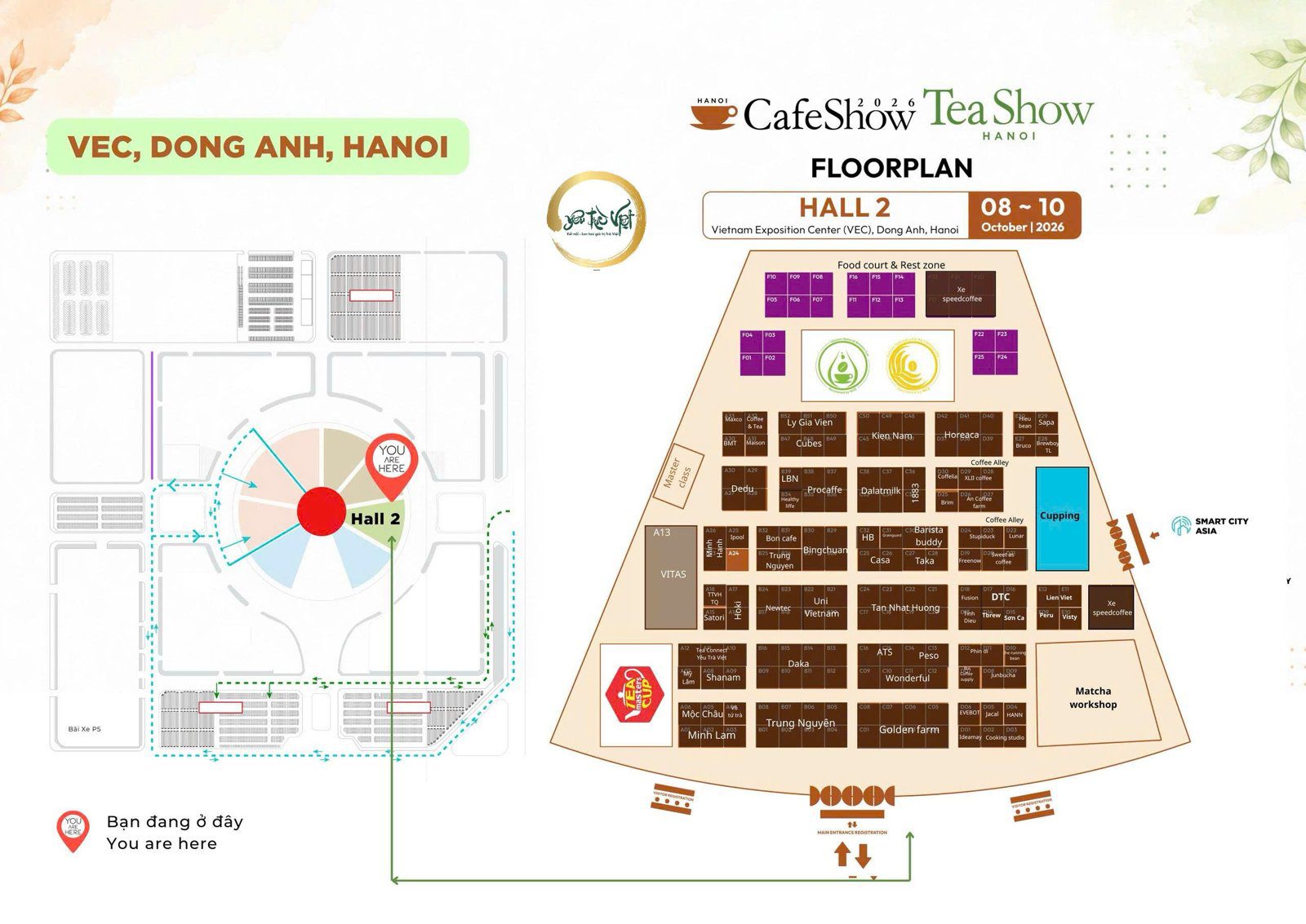Sơ đồ mặt bằng Hall 2 Tea Show 2026 Hà Nội vị trí gian A10-A12 Tea Connect
